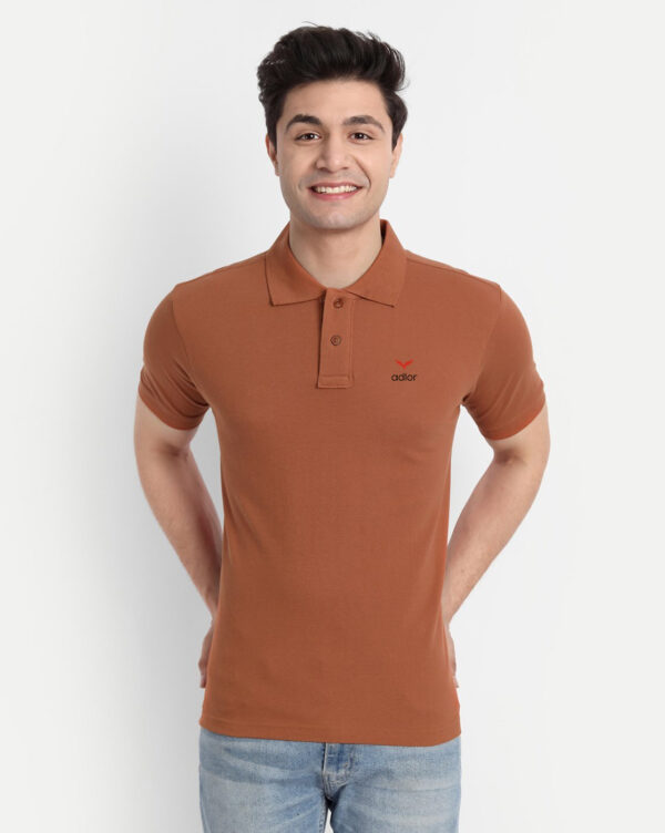 Men's Classic Rust Brown Polo T-Shirt –Premium Cotton Blend